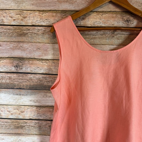 Bob Mackie Orange Coroal Embroidered Scalloped Hem Linen Blend Shell Tank Top L - Picture 8 of 8